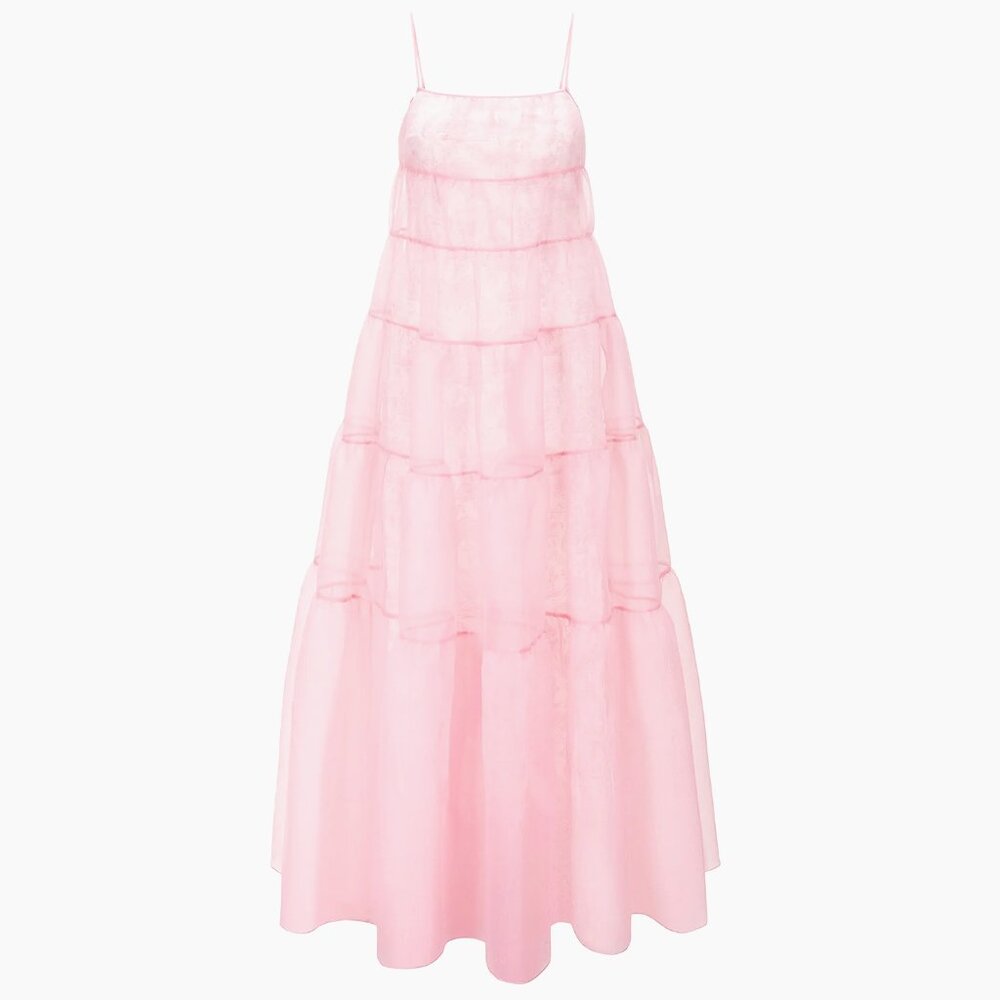 STAUD Pink Strapless Tiered Tulle Maxi Dress - Picture 11 of 13